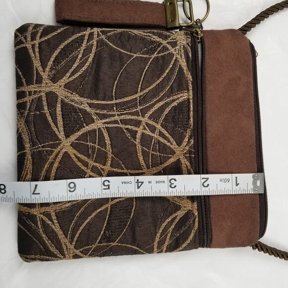 Sew N Style Brown Small Crossbody Bag Suede Feel Trim USA Made Very Good - Picture 3 of 7